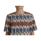 Dolce & Gabbana White Pencil Print Cotton T-shirt Blouse