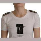 Dolce & Gabbana White Black Roses Crewneck Cotton  T-shirt