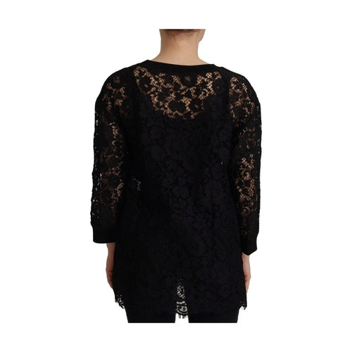 Dolce & Gabbana Black Floral Lace Pullover Sicily Blouse