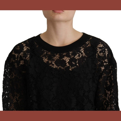 Dolce & Gabbana Black Floral Lace Pullover Sicily Blouse
