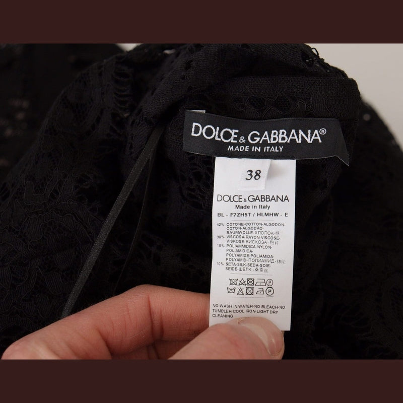 Dolce & Gabbana Black Floral Lace Pullover Sicily Blouse