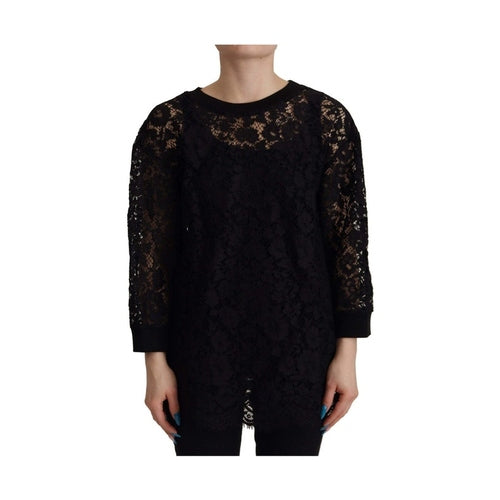 Dolce & Gabbana Black Floral Lace Pullover Sicily Blouse