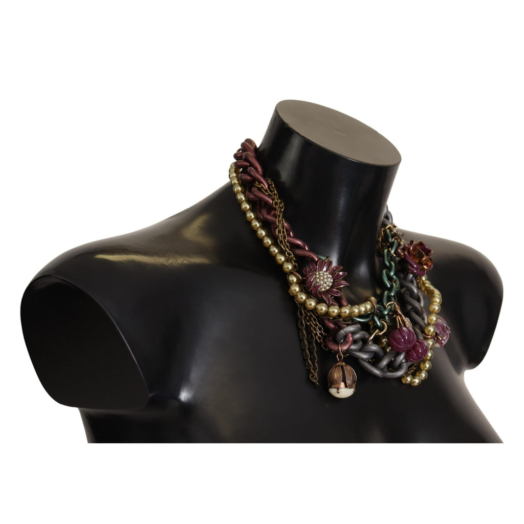 Dolce & Gabbana Gold Brass Sicily Floral Crystal Statement Necklace