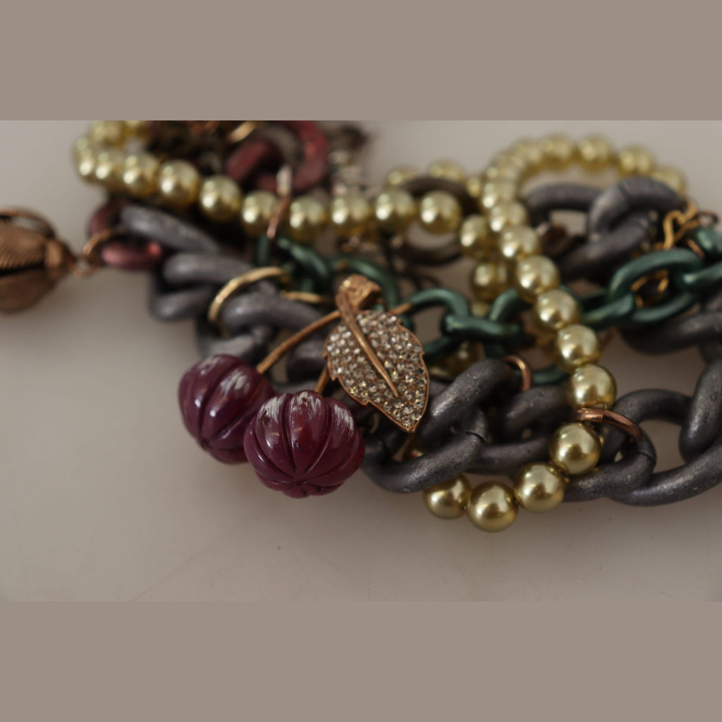 Dolce & Gabbana Gold Brass Sicily Floral Crystal Statement Necklace