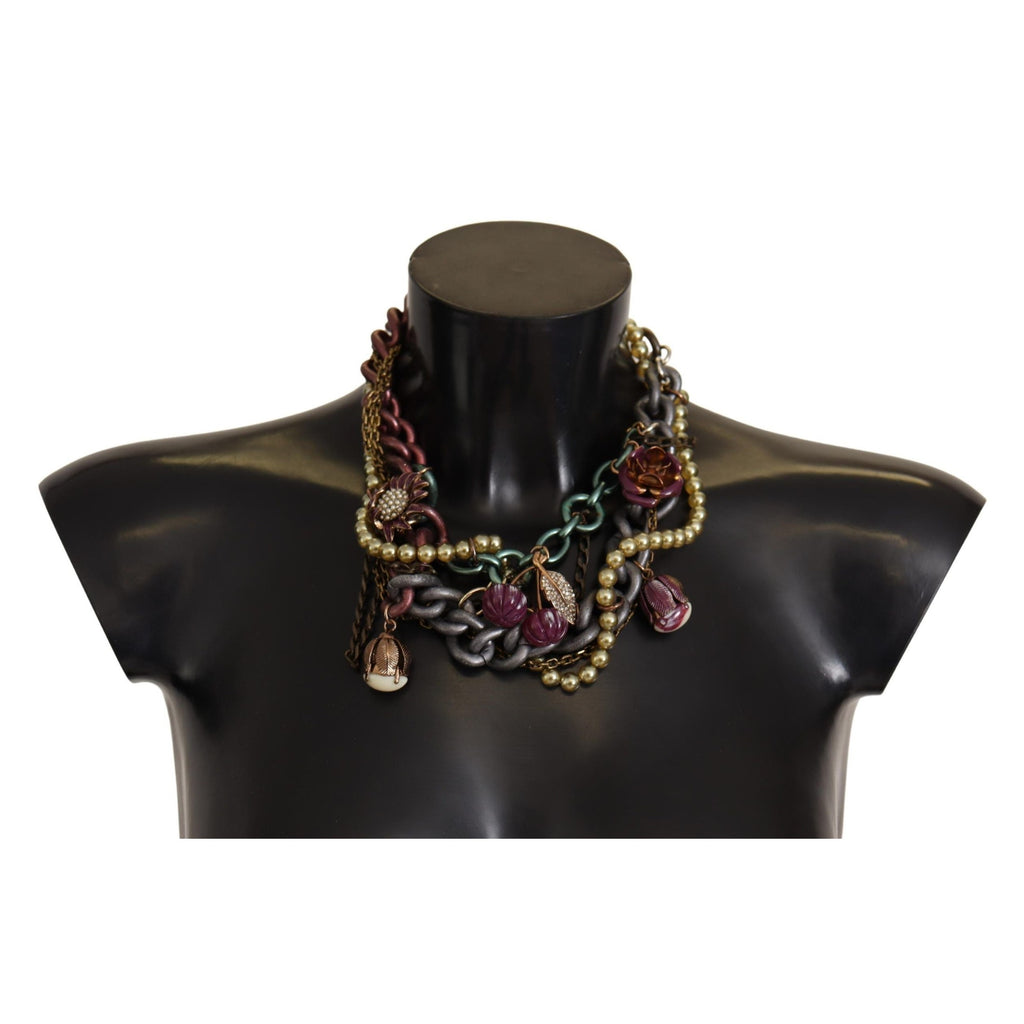 Gold Brass Sicily Floral Crystal Statement Necklace
