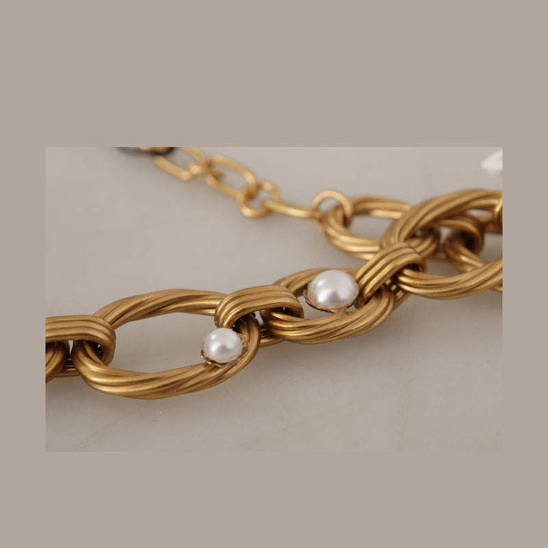 Dolce & Gabbana Gold White Lily Floral Chain Statement Necklace