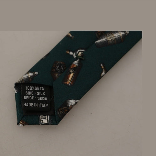 Dolce & Gabbana Black Bottle Fantasy Print Silk Adjustable Accessory Tie