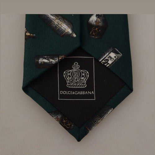 Dolce & Gabbana Black Bottle Fantasy Print Silk Adjustable Accessory Tie