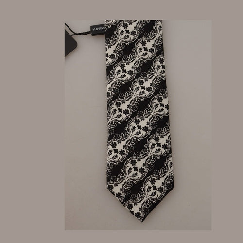 Dolce & Gabbana Black White Flower 100% Silk Print Adjustable Accessory Tie