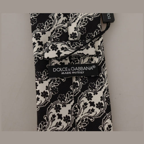 Dolce & Gabbana Black White Flower 100% Silk Print Adjustable Accessory Tie