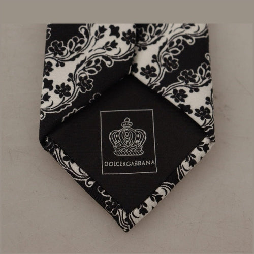 Dolce & Gabbana Black White Flower 100% Silk Print Adjustable Accessory Tie