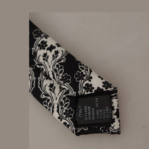 Dolce & Gabbana Black White Flower 100% Silk Print Adjustable Accessory Tie