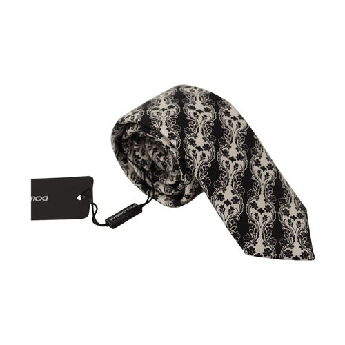 Dolce & Gabbana Black White Flower 100% Silk Print Adjustable Accessory Tie