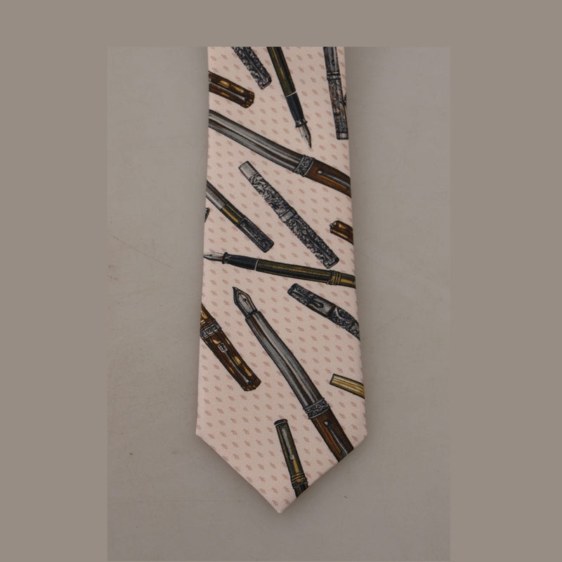 Dolce & Gabbana Pink Pen Dots Print 100% Silk Adjustable Neck Accessory Tie