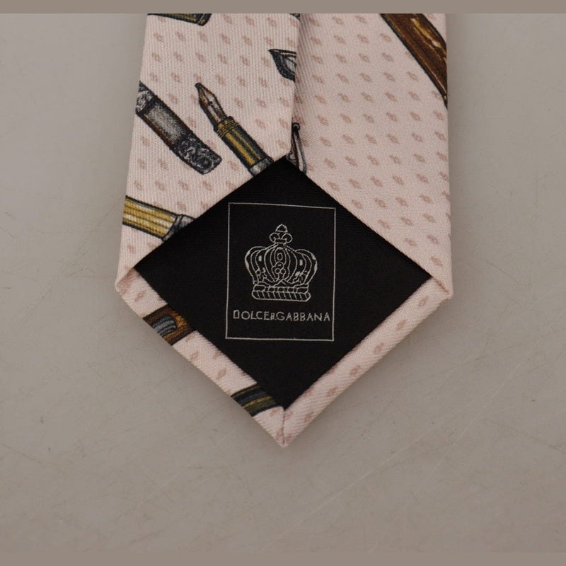 Dolce & Gabbana Pink Pen Dots Print 100% Silk Adjustable Neck Accessory Tie