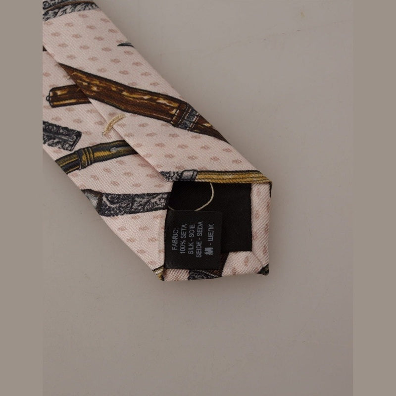 Dolce & Gabbana Pink Pen Dots Print 100% Silk Adjustable Neck Accessory Tie