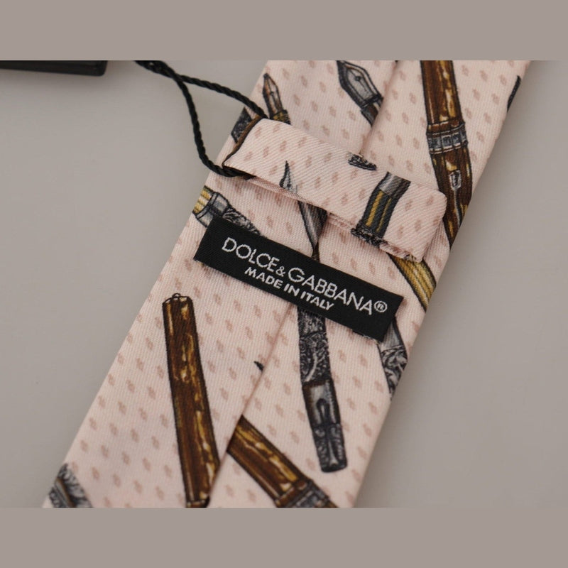 Dolce & Gabbana Pink Pen Dots Print 100% Silk Adjustable Neck Accessory Tie