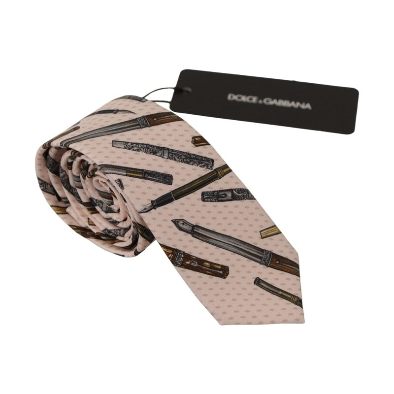 Dolce & Gabbana Pink Pen Dots Print 100% Silk Adjustable Neck Accessory Tie