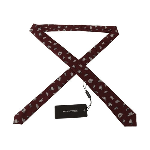 Dolce & Gabbana Maroon Hat Pattern 100% Silk Adjustable Accessory Tie