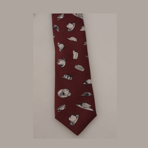 Dolce & Gabbana Maroon Hat Pattern 100% Silk Adjustable Accessory Tie