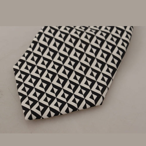 Dolce & Gabbana Black White Geometric 100% Silk Adjustable Accessory Tie