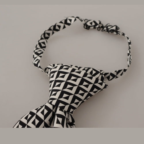 Dolce & Gabbana Black White Geometric 100% Silk Adjustable Accessory Tie