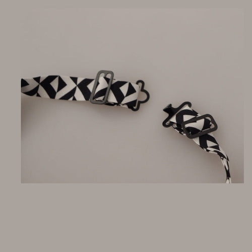 Dolce & Gabbana Black White Geometric 100% Silk Adjustable Accessory Tie