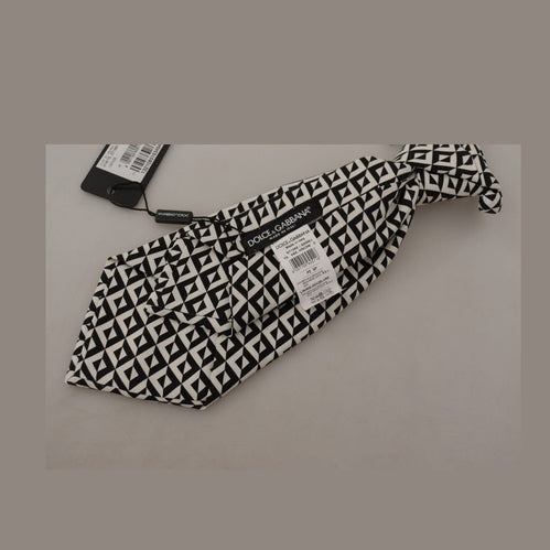 Dolce & Gabbana Black White Geometric 100% Silk Adjustable Accessory Tie
