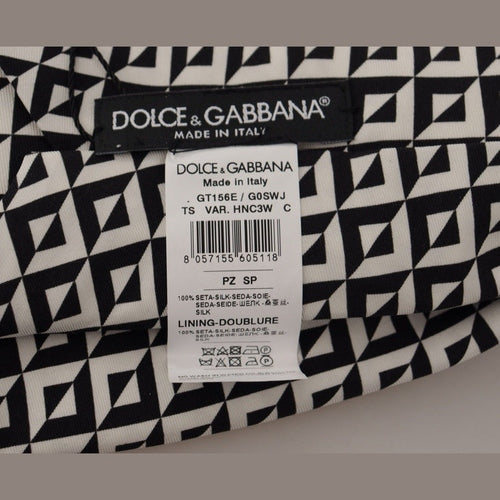 Dolce & Gabbana Black White Geometric 100% Silk Adjustable Accessory Tie