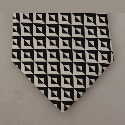 Dolce & Gabbana Black White Geometric 100% Silk Adjustable Accessory Tie