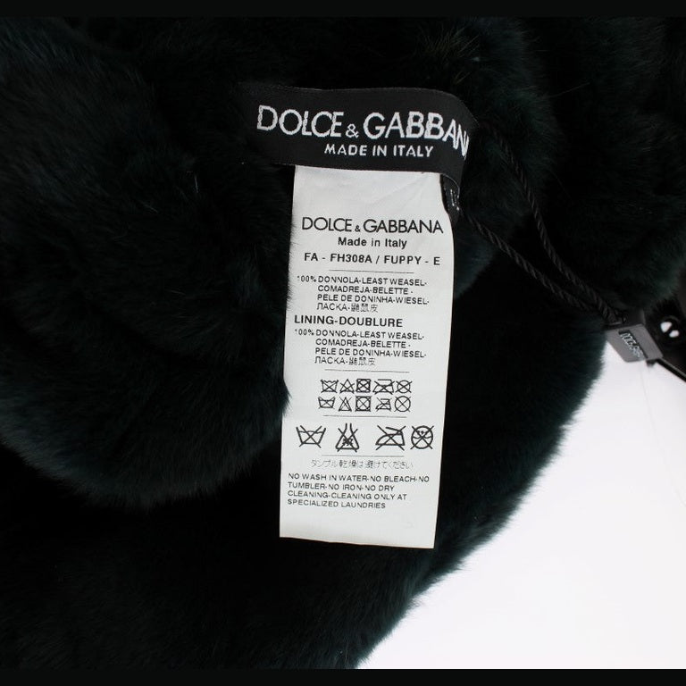 Dolce & Gabbana Green Weasel Fur Crochet Hood Scarf Hat