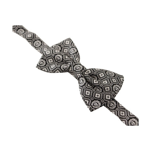Dolce & Gabbana Black white 100% Silk Adjustable Neck Papillon Tie