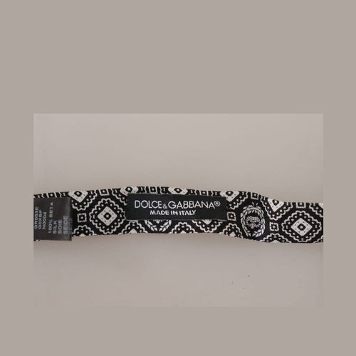 Dolce & Gabbana Black white 100% Silk Adjustable Neck Papillon Tie