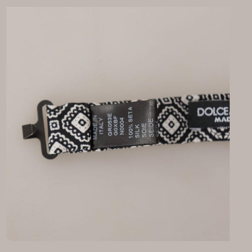 Dolce & Gabbana Black white 100% Silk Adjustable Neck Papillon Tie