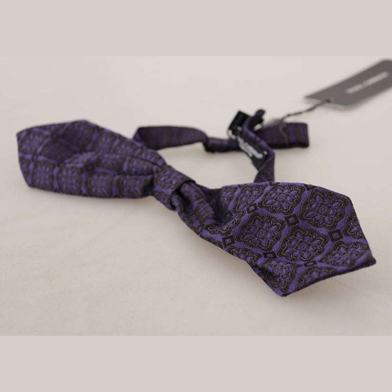 Dolce & Gabbana Blue Geometric Silk Adjustable Neck Papillon Tie