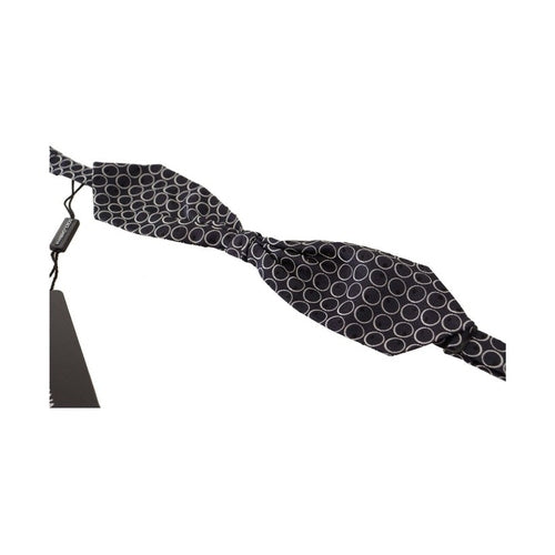 Dolce & Gabbana Black White Round 100% Silk Neck Papillon  Tie