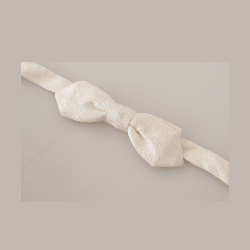 Dolce & Gabbana White 100% Silk Slim Adjustable Neck Papillon Tie