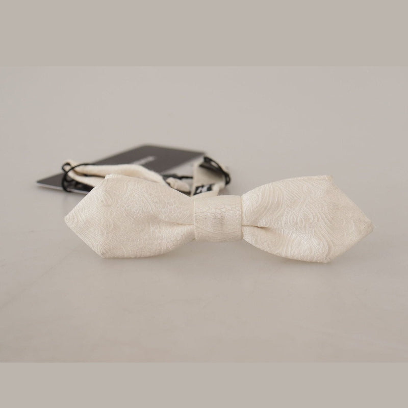 Dolce & Gabbana White 100% Silk Slim Adjustable Neck Papillon Tie