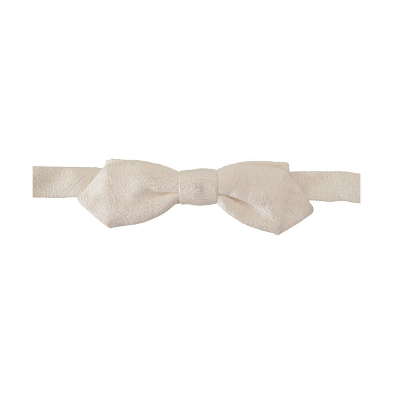 Dolce & Gabbana White 100% Silk Slim Adjustable Neck Papillon Tie