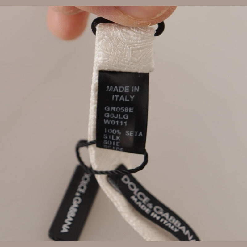 Dolce & Gabbana White 100% Silk Slim Adjustable Neck Papillon Tie