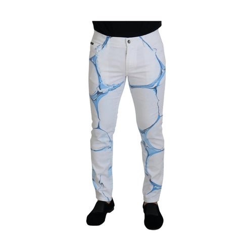 Dolce & Gabbana White Blue Denim Cotton Jeans Stretch Skinny Fit Pant