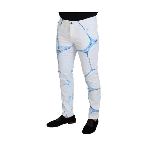 Dolce & Gabbana White Blue Denim Cotton Jeans Stretch Skinny Fit Pant
