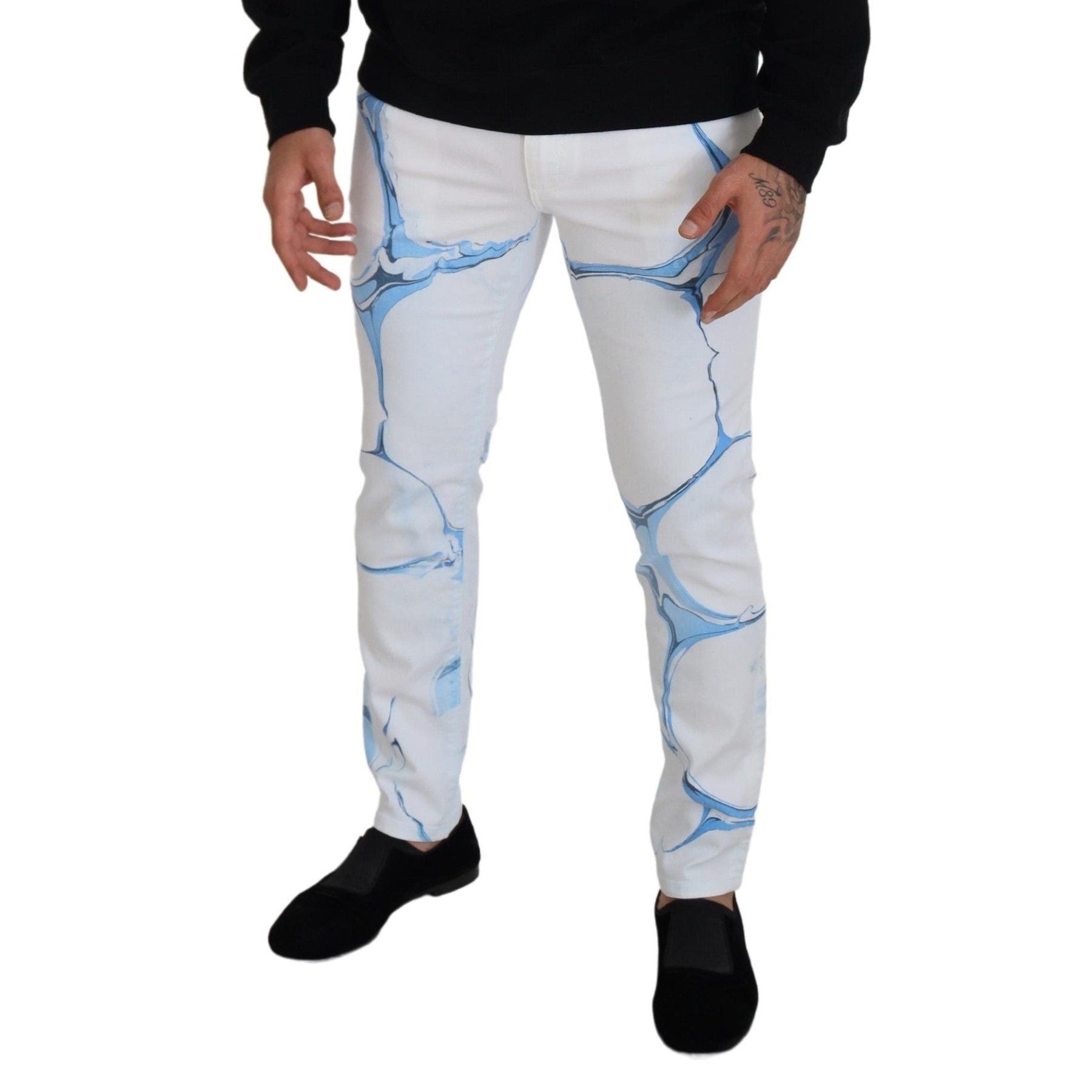 Dolce & Gabbana White Blue Denim Cotton Jeans Stretch Skinny Fit Pant