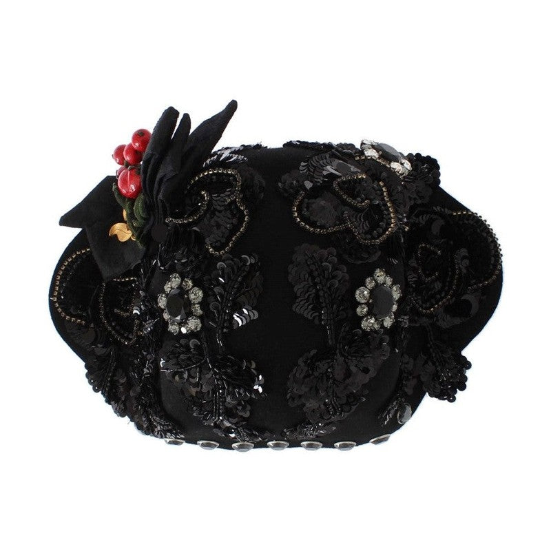 Dolce & Gabbana Black Crystal Gold Cherries Brooch Hat