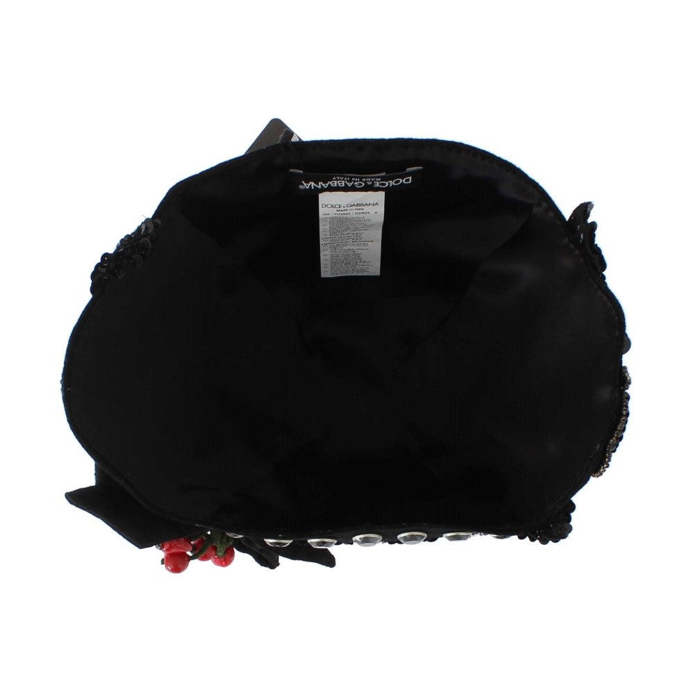 Dolce & Gabbana Black Crystal Gold Cherries Brooch Hat