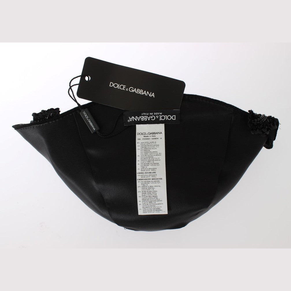 Dolce & Gabbana Black Crystal Gold Cherries Brooch Hat