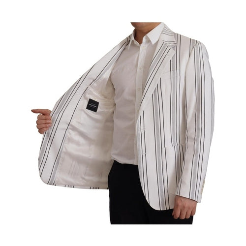 Dolce & Gabbana White Stripes Cotton Single Breasted Blazer