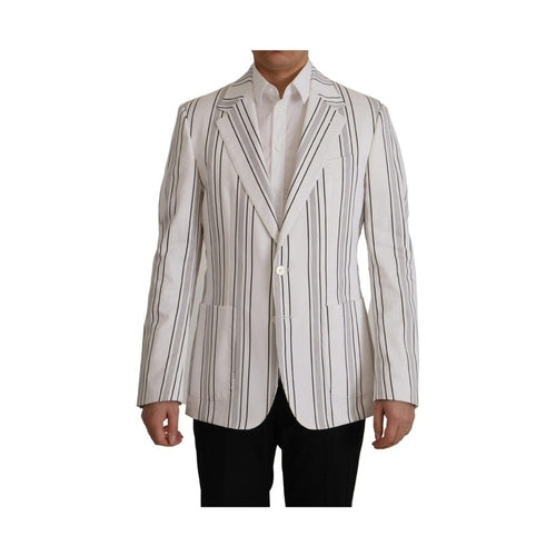 Dolce & Gabbana White Stripes Cotton Single Breasted Blazer