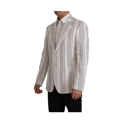Dolce & Gabbana White Stripes Cotton Single Breasted Blazer