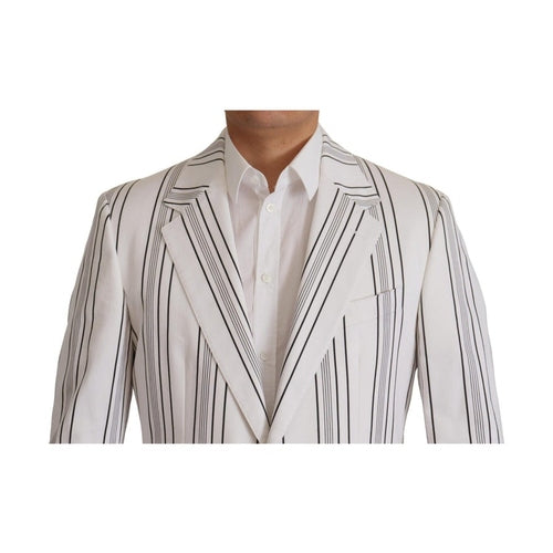 Dolce & Gabbana White Stripes Cotton Single Breasted Blazer